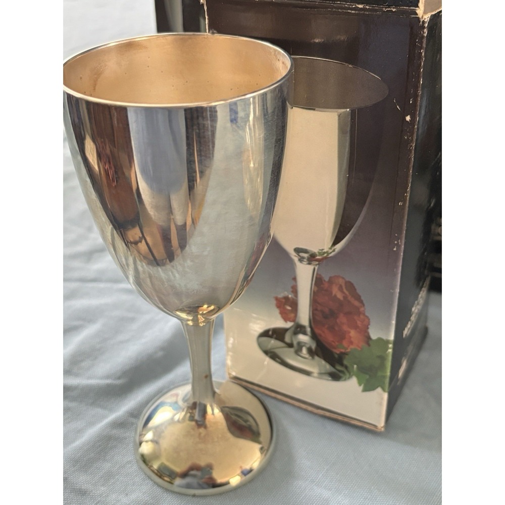 Vintage Pair of 6" Silver Plated International Silver Co‎ Wine Goblets In Boxes